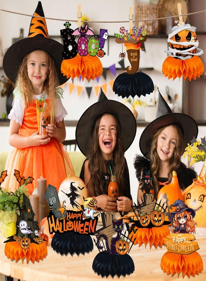 Lucleag 9 Pieces Halloween Honeycomb Centerpiece Party Decoration, Pumpkin Witch Ghost Table Toppers Decoration, 3D Halloween Honeycomb Centerpiece Table Decor for Halloween Party Supplies Gifts - Image 3